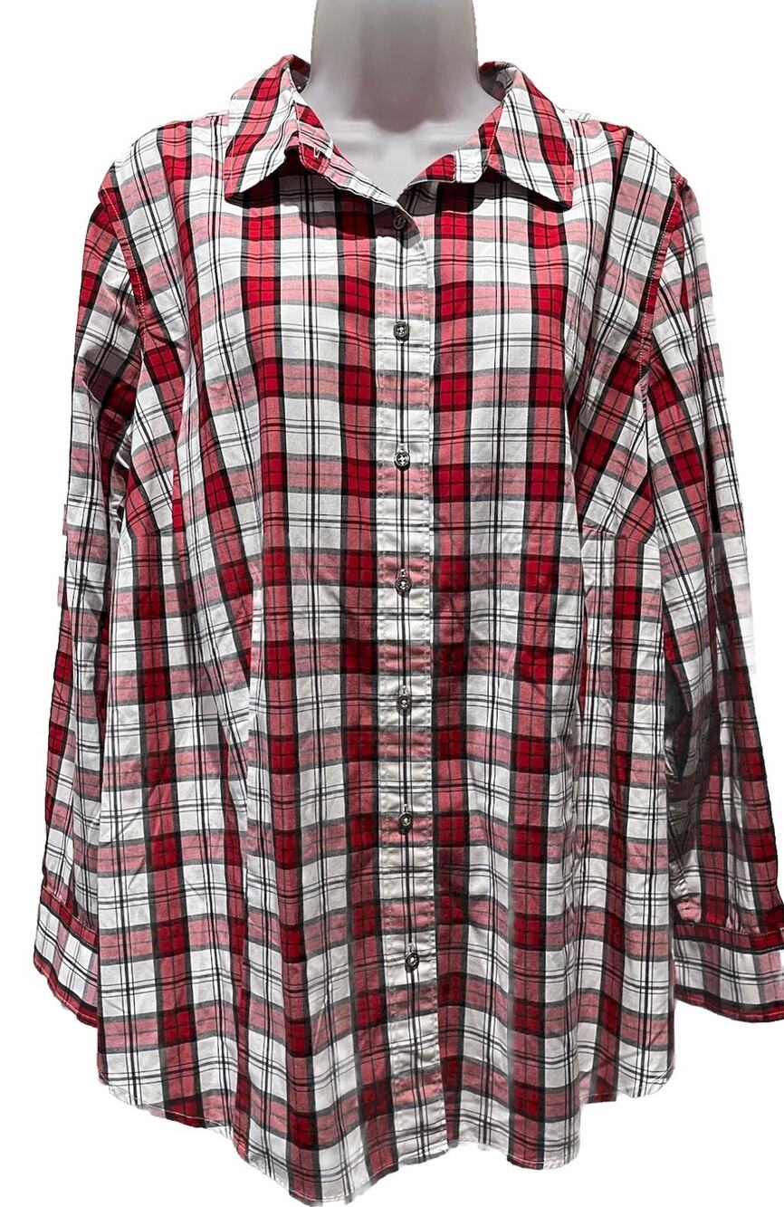 Talbots Classic Plaid Plus Size 18W Red Button Down Holiday
